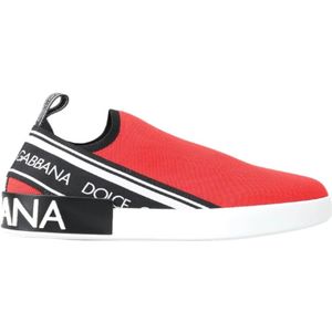 Dolce & Gabbana, Schoenen, Heren, Rood, 40 EU, Leer, Rode Witte Platte Sneakers Loafers Schoenen - Rode Witte Platte Sneakers Loafers