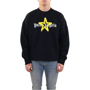 Palm Angels, Sweatshirts & Hoodies, Heren, Zwart, L, Heren Star Sprayed Sweater Zwart