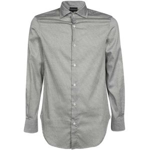 Emporio Armani, Witte Regular FIT Overhemd met Zwarte Adelaarsprint All Over Grijs, Heren, Maat:2XL