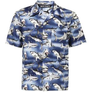Palm Angels, Overhemden, Heren, Blauw, M, Katoen, Blauw Overhemd - Regular Fit - Geschikt voor Warm Weer - 100% Katoen