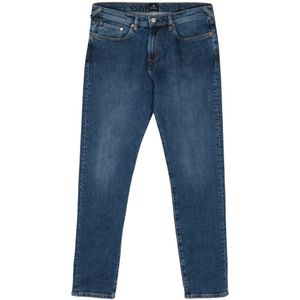 PS By Paul Smith, Jeans, Heren, Blauw, W34, Katoen, Blauwe Jeans met Appliqué Logo en Tapered Pijpen