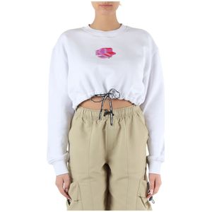 Karl Lagerfeld, Sweatshirts & Hoodies, Dames, Wit, M, Katoen, Geknipte katoenen sweatshirt met elastische manchetten