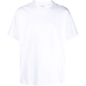 Burberry, Tops, Heren, Wit, M, Katoen, Witte Jacquard Logo T-shirt
