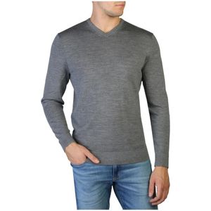 Calvin Klein, Heren V-Hals Wol Trui Grijs, Heren, Maat:XL