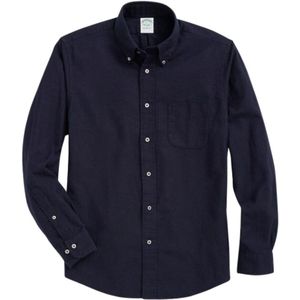 Brooks Brothers, Milano Slim-Fit Sport Overhemd, Portugese flanel, knoop-down kraag Blauw, Heren, Maat:S