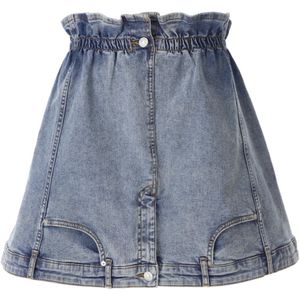 Moschino, Rokken, Dames, Blauw, S, Denim, Omgekeerde Denim Rok met Rouches