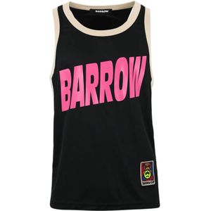 Barrow, Tops, Heren, Zwart, S, Polyester, Mouwloze Ronde Hals Logo Print Top