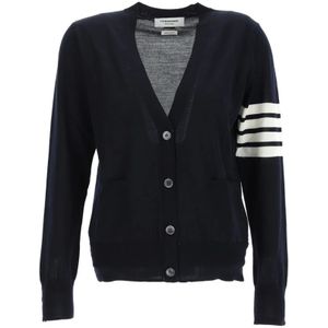 Thom Browne, Truien, Dames, Blauw, M, Relaxed Fit V-Hals Vest