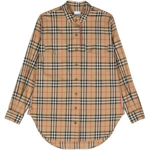 Burberry, Blouses & Shirts, Dames, Beige, XS, Katoen, Vintage Check Button-Down Overhemd