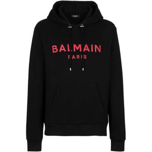 Balmain, Sweatshirts & Hoodies, Heren, Zwart, XS, Katoen, Katoenen sweatshirt met Paris logo print