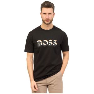 Hugo Boss, Regular Fit Katoenen T-Shirt met Rubberen Logo Zwart, Heren, Maat:M