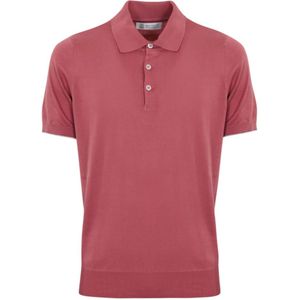 Brunello Cucinelli, Katoenen Polo Shirt Korte Mouw Klassieke Kraag Roze, Heren, Maat:L