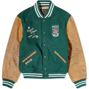 Ralph Lauren, Jassen, Heren, Groen, M, Wol, Gevoerde Varsity Jas met Heraldiek Grafisch