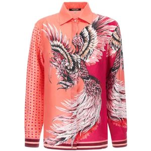 Roberto Cavalli, Blouses & Shirts, Dames, Veelkleurig, M, Verenprint Zijden Overhemd