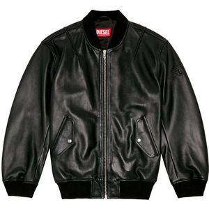 Diesel, Jassen, Heren, Zwart, XL, Leer, Bomber jacket in tumbled leather