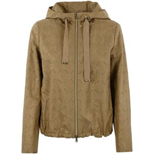 Herno, Jassen, Dames, Beige, S, Katoen, Dames Twill Katoenen Hoodie