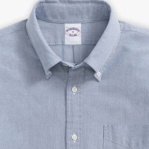 Brooks Brothers, Overhemden, Heren, Blauw, M, Katoen, Blauw Regular Fit Oxford Cloth Vrijdag Sportoverhemd met Polo Button Down Kraag