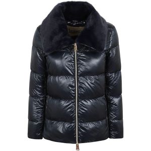 Herno, Jassen, Dames, Blauw, S, Nylon, Ultralight Faux Fur Bomber Jacket