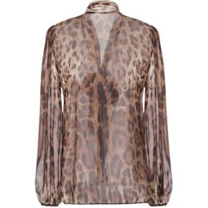 Dolce & Gabbana, Blouses & Shirts, Dames, Bruin, S, Chiffon, Luipaardprint Zijden Chiffon Shirt