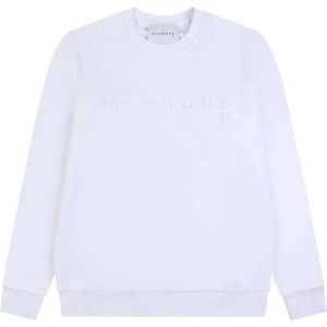 John Richmond, Sweatshirts & Hoodies, Heren, Wit, XL, Katoen, Logo Sweatshirt met Ronde Hals en Lange Mouwen