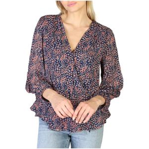 Pepe Jeans, Blouses & Shirts, Dames, Blauw, S, Bloemenprint V-hals shirt