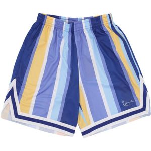 Karl Kani, Sport, Heren, Veelkleurig, S, Polyester, Gestreepte Mesh Basketbalshorts Marineblauw/Lila/Geel