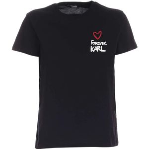 Karl Lagerfeld, Tops, Dames, Zwart, S, Katoen, Contrasterend Print Crewneck T-shirt