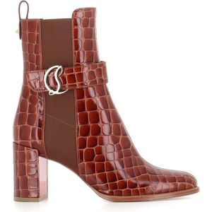 Christian Louboutin, Schoenen, Dames, Bruin, 39 EU, Leer, Brandy Krokodil Chelsea Laarzen