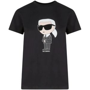 Karl Lagerfeld, Tops, Dames, Zwart, S, Katoen, Elegant Maxi Print T-Shirt