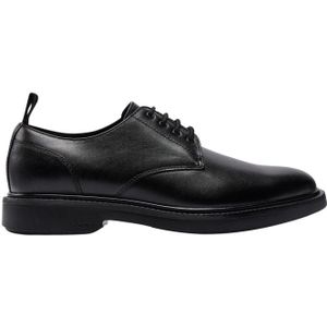 Hugo Boss, Schoenen, Heren, Zwart, 45 EU, Zwarte platte schoenen vetersluiting elegante stijl