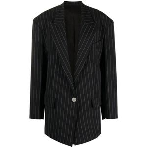 The Attico, Jassen, Dames, Blauw, S, Gebogen Pinstripe Blazer