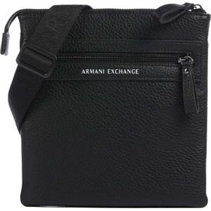 Armani Exchange, Tassen, Heren, Zwart, ONE Size, Zwarte Crossbody Tas met Voorvak met Rits