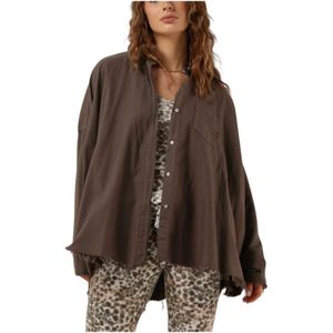 10Days, Blouses & Shirts, Dames, Bruin, M, Pique Geweven Shirt Bruine Blouse