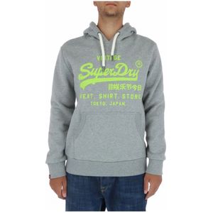 Superdry, Sweatshirts & Hoodies, Heren, Grijs, L, Katoen, Grijze Print Sweatshirt met Zakken