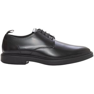 Boss, Leren schoenen, geborsteld leer, antislip rubberen zool Zwart, Heren, Maat:41 EU