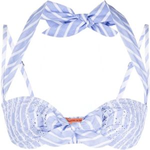 Ermanno Scervino, Blauw/Wit Gestreepte Broderie Anglaise Bikini Top Blauw, Dames, Maat:L