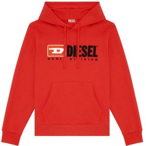 Diesel, Sweatshirts & Hoodies, Heren, Rood, M, Katoen, Hoodie met logo-applicatie