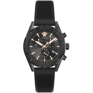 Versace, V-Chrono Chronograaf Siliconen Horloge Zwart, Heren, Maat:ONE Size