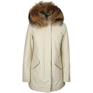 Woolrich, Beige Arctic Parka met Afneembare Bontkraag Beige, Dames, Maat:M