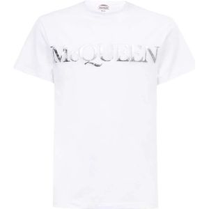 Alexander McQueen, Tops, Heren, Wit, L, Katoen, Witte T-Shirt - Regular Fit - 100% Katoen