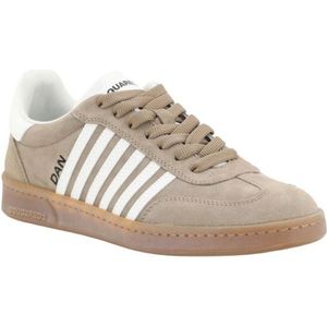 Dsquared2, Schoenen, Heren, Grijs, 40 1/2 EU, Suède, Suède Leren Sneakers met Contrasterende Banden