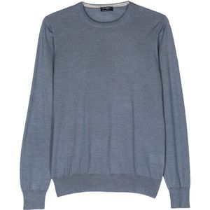 Barba, Sweatshirts & Hoodies, Heren, Blauw, 3Xl, Wol, Luxe Wol Zijde Crew-Neck Trui