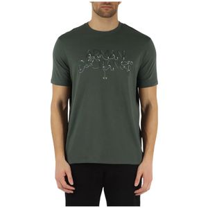 Armani Exchange, Regular Fit Katoenen T-shirt met Verhoogd Logo Groen, Heren, Maat:2XL