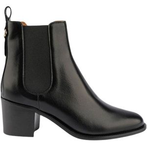 Maison Toufet, Schoenen, Dames, Zwart, 37 EU, Leer, Handgemaakte Leren Enkellaarsjes met Gouden Detail