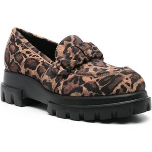 Agl, Schoenen, Dames, Bruin, 39 EU, Leopard Print Loafers