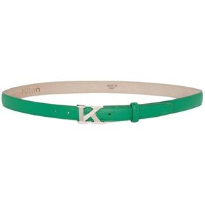 Kiton, Groene Riem van hertenleer met palladium gesp Groen, Dames, Maat:100 CM