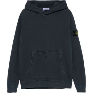 Stone Island, Sweatshirts & Hoodies, Heren, Blauw, L, Katoen, Blauwe Trui met Afneembaar Badge