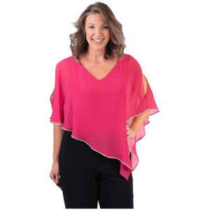 Joseph Ribkoff, Blouses & Shirts, Dames, Roze, 5Xl, Polyester, Fuchsia Asymmetrische Tuniek Top met Strass