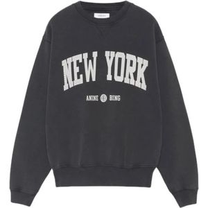 Anine Bing, Sweatshirts & Hoodies, Dames, Zwart, M, Katoen, New York University Sweater Contrast Print