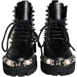 Dolce & Gabbana, Schoenen, Dames, Zwart, 39 EU, Leer, Zwarte Studded Combat Boots